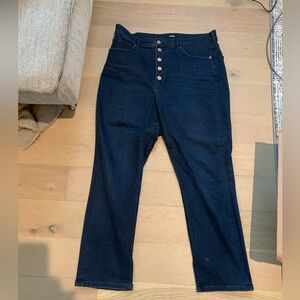 Button Fly Straight High Rise Dark Wash Jean